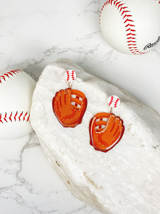 Acrylic Baseball Glove Dangle Earrings