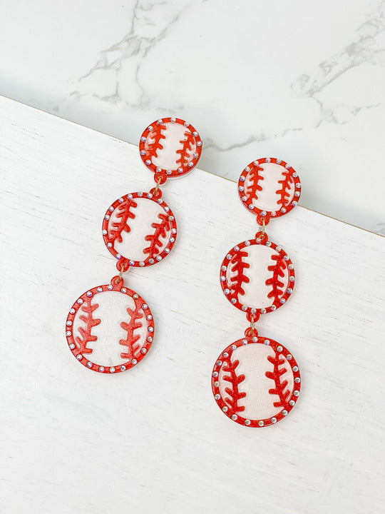 Glitzy Tiered Baseball Earrings