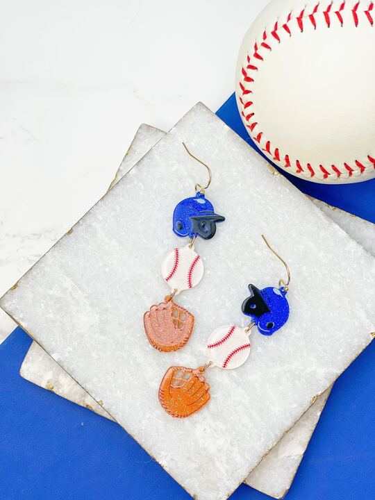 Acrylic Baseball Layered Dangle Earrings