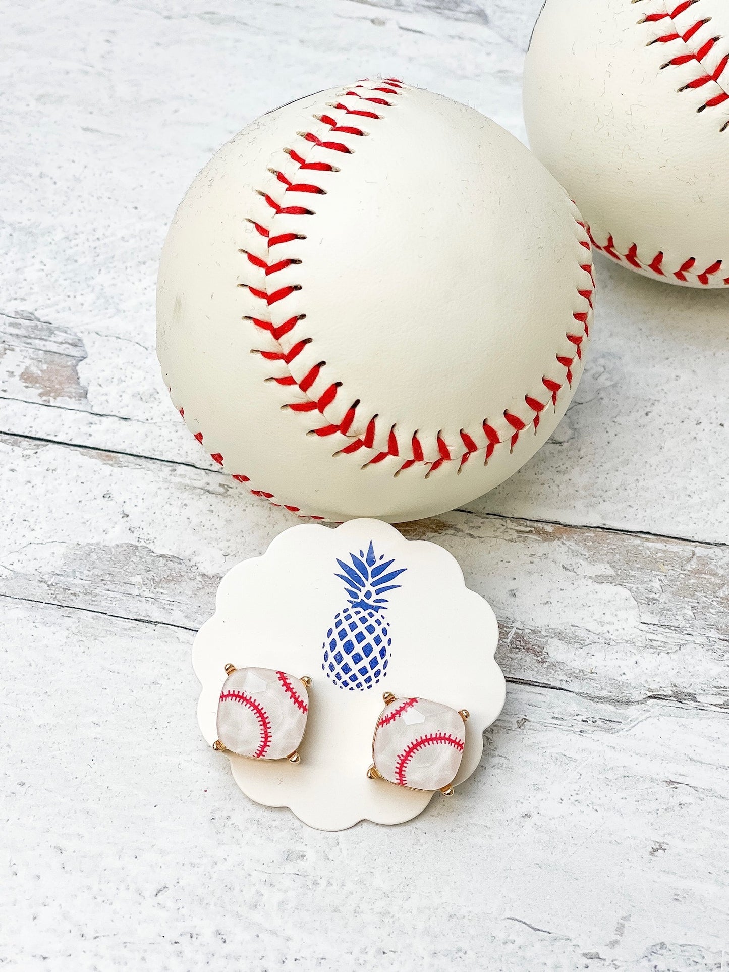 Printed Sports Stud Earrings - Baseball