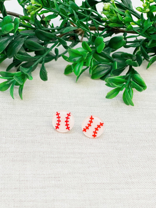 Glitter Acrylic Sports Stud Earrings - Baseball