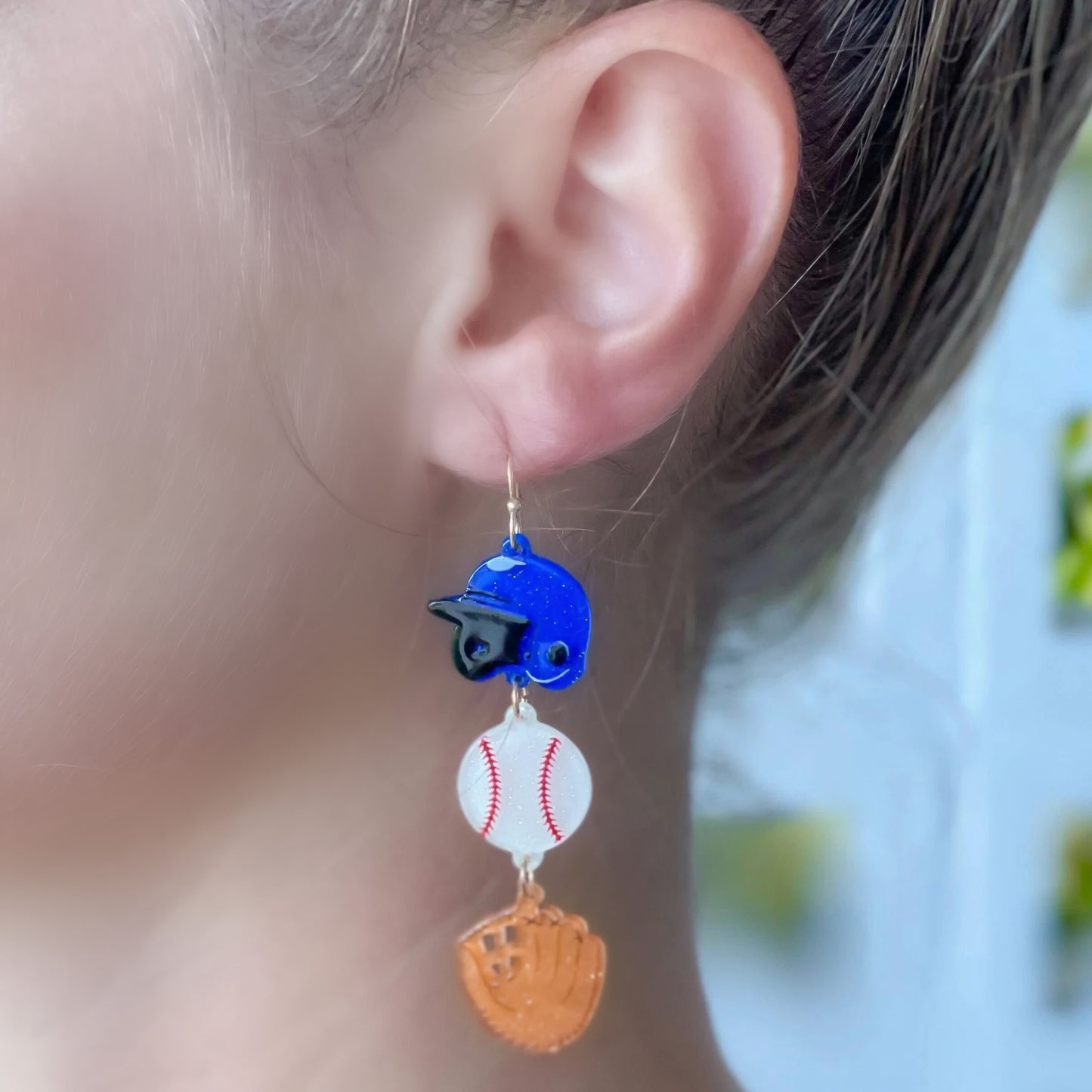 Acrylic Baseball Layered Dangle Earrings