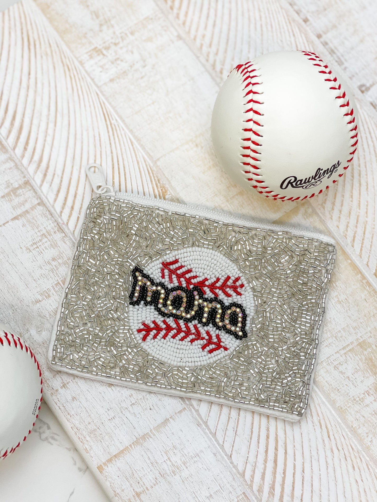 Glitzy 'Mama' Baseball Beaded Zip Pouch