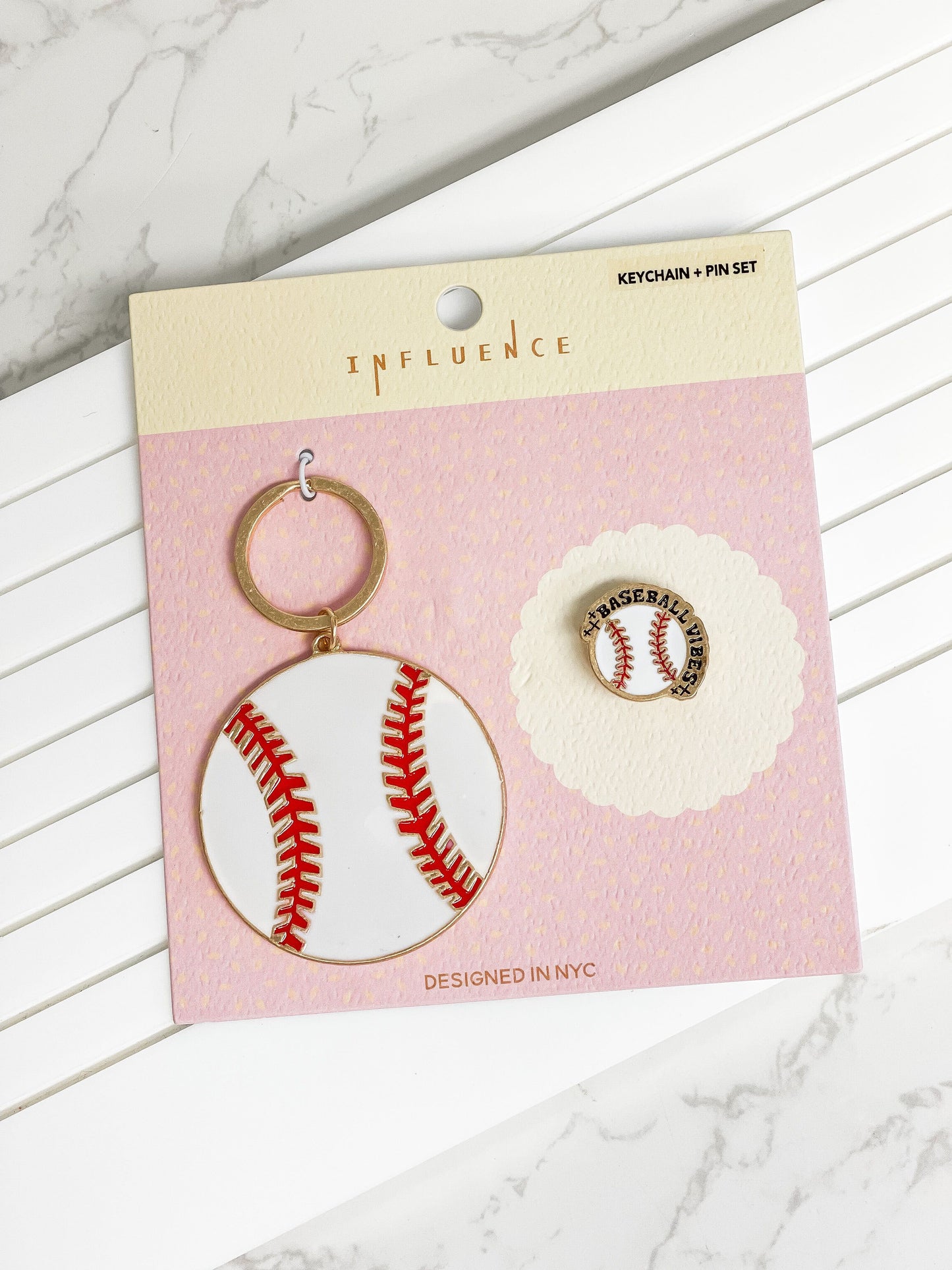 Baseball Enamel Key Chain & Pin Set