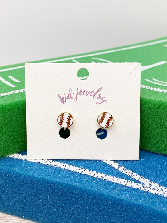 Kids Clip On Baseball Enamel Earrings