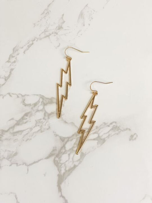 Open Lightning Bolt Dangle Earrings - Gold