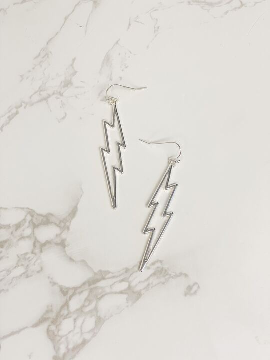 Open Lightning Bolt Dangle Earrings - Silver